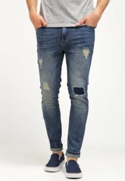 Pier One Jeans Slim Fit - Destroyed Denim