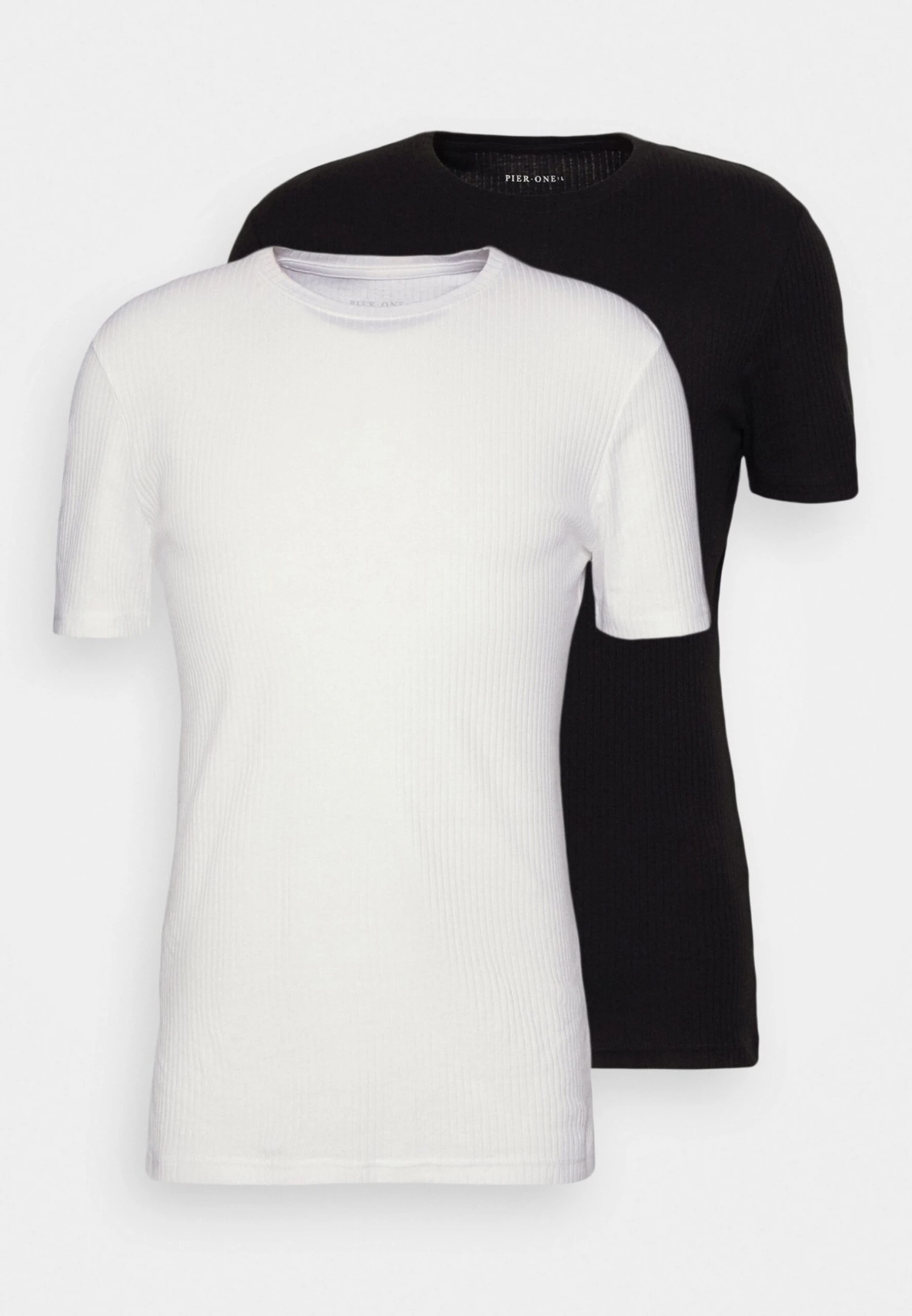 Pier One Slim Fit Ribbed T-Shirt 2 Pack - T-Shirts - White/Black 7 Pier One Slim Fit Ribbed T-Shirt 2 Pack - T-Shirts - White/Black - Bilde 5