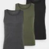 Pier One 3 Pack - Undertrøye - Black/Khaki/Mottled Dark Grey -Pier One dcdf4f7f98684599b47537ac7ea160f4